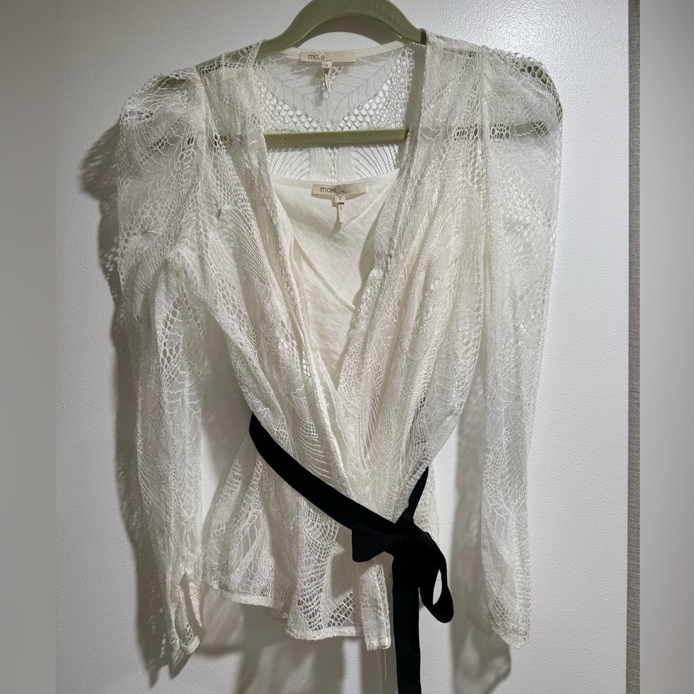 Maje White Lace Top